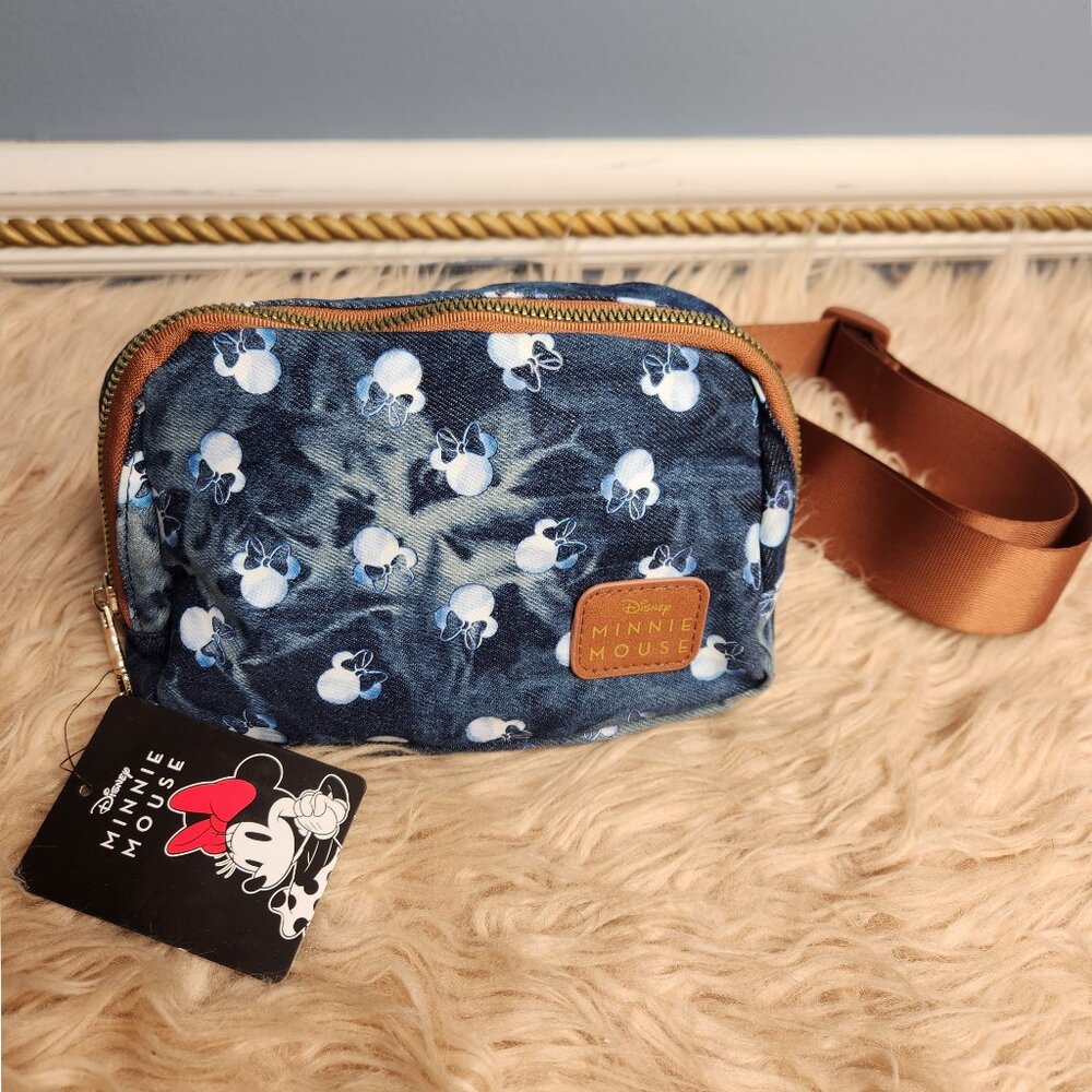 NWT DISNEY MINNIE MOUSE HEADBOW DENIM TIE DYE FANNY PACK